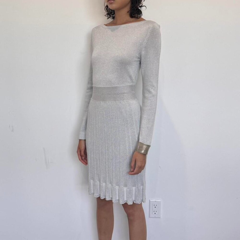 Love Moschino silver pleated midi dress, Small